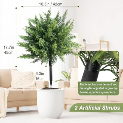 Artificial Cedar Topiary Ball Tree 24 Inch Outdoor Fake Plant Set - UV Resistant