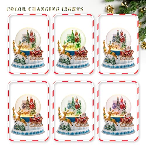 Christmas Snow Globe - Musical Village Lantern with Elk, Santa Sleigh - Santa Sleigh Variation