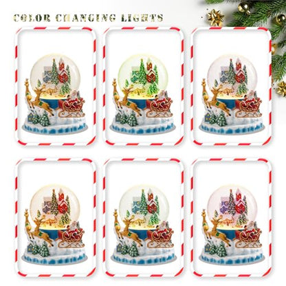 Christmas Snow Globe - Musical Village Lantern with Elk, Santa Sleigh - Santa Sleigh Variation