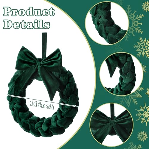 Christmas Velvet Wreath for Front Door 14-Inch Green with Bow Holiday Decor