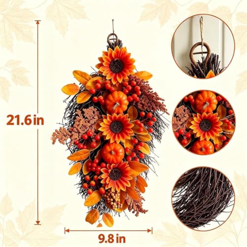 Fall Harvest Teardrop Swag for Front Door Thanksgiving Decor