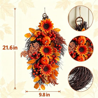 Fall Harvest Teardrop Swag for Front Door Thanksgiving Decor