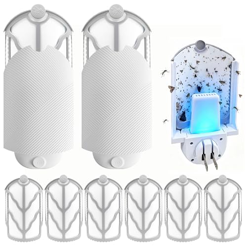 Indoor Flying Insect Trap with 2 Plugs & 6 Refills, UV Light Bug Catcher for Fruit Flies & Gnats - Quiet, Mess-Free