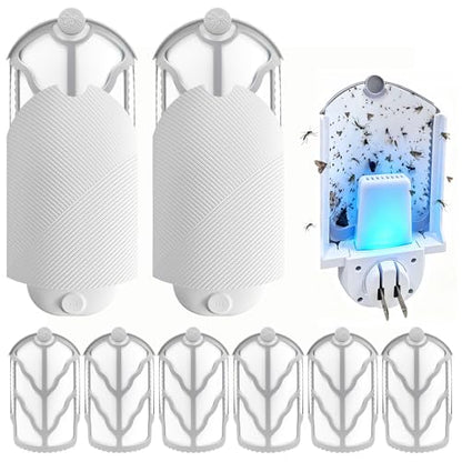 Indoor Flying Insect Trap with 2 Plugs & 6 Refills, UV Light Bug Catcher for Fruit Flies & Gnats - Quiet, Mess-Free