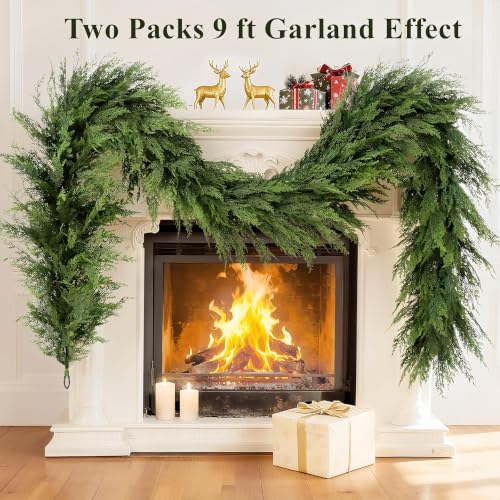 9Ft Real Touch Cedar Garland with 240 Branches, Lush Fake Christmas Wreath