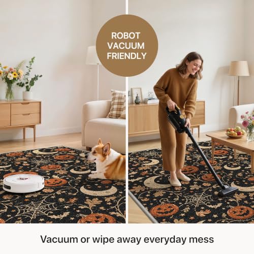 Halloween Pumpkin Moon Runner Rug Non Slip Floor Mat - Rust Noir 2' x 6'