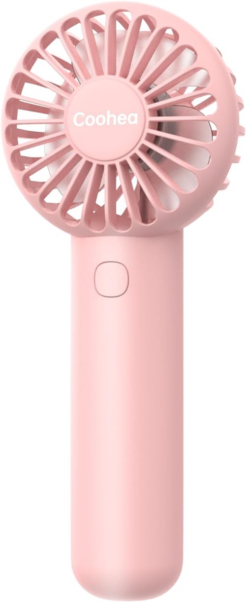 Coohea Mini Handheld Fan - USB Rechargeable, 3 Speed Portable Design for Travel & Makeup - Pink