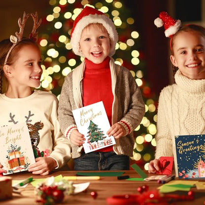 24 Holiday Christmas Cards with Red Envelopes & Stickers - Assorted Designs