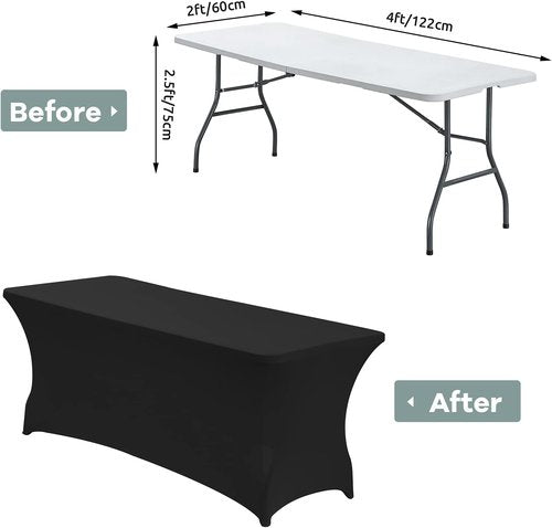 CWK 4FT Waterproof Stretch Spandex Table Cover - Elastic Fitted Tablecloth for Rectangular Tables | Wrinkle-Resistant Black Design for Events