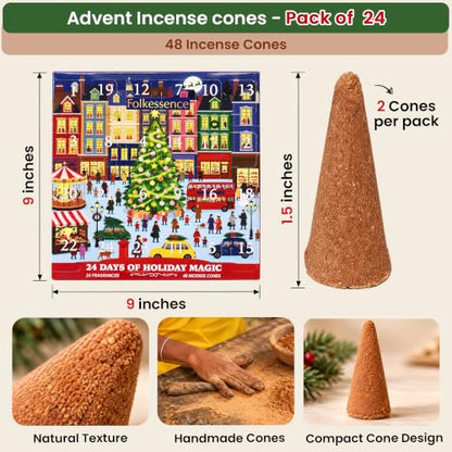 Incense Cones Advent Calendar 2026 – 24 Festive Christmas Scents, Natural Slow Burn