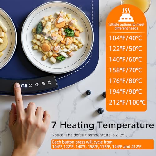 Electactic Blue Food Warming Mat with 7 Temp Settings & Fast Heating