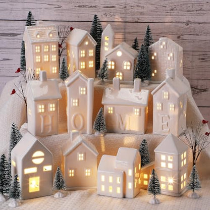 White Christmas Village Set with LED Houses & Trees - 30 Pieces, Rich Style