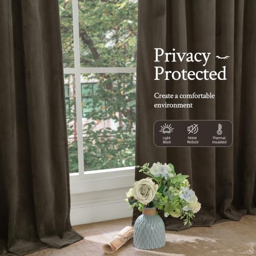 Brown Velvet Blackout Curtains 52W x 84L Set of 2 - Thermal & Light-Blocking
