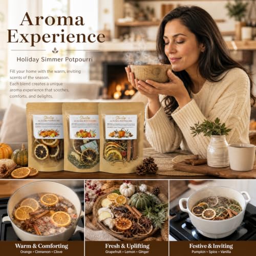 3 Pack Fall Simmer Potpourri Bags with Dried Fruits & Spices - Autumn Pumpkin Scented