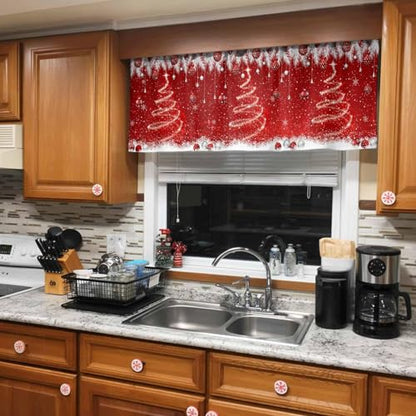 Christmas Valance Curtain 54x18 in Red Sparkle Ornaments - Rod Pocket Privacy Window Panel (Variation: Red / 54"W x 18"L)