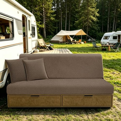 RV Couch Cover Set for Sofa Bed - 2 Piece with Pillow Covers - Brown