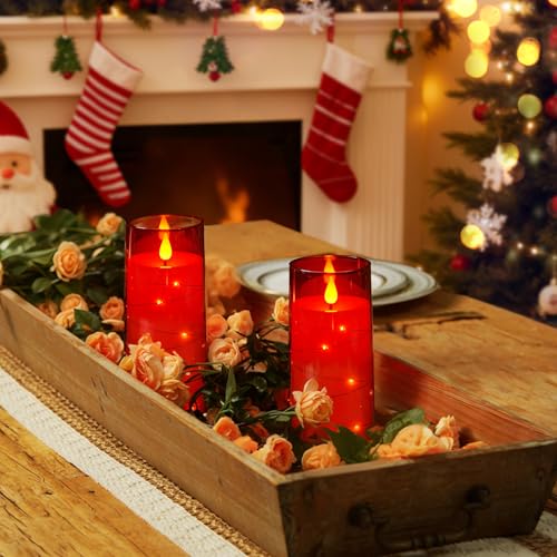 Red Flameless Candles 3x6 Inches with Remote Control - Flickering LED Pillar