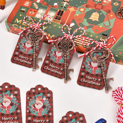 Christmas Bottle Opener Keychain Set with Santa Snowman Tree Bell Reindeer and Cards