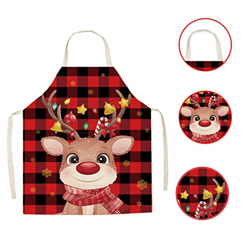 Christmas 4pcs Kitchen Aprons Set - Red Plaid Adjustable Cooking & Baking