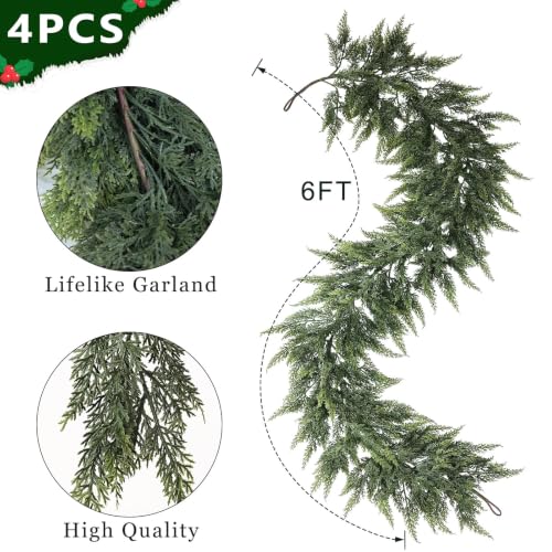 6FT Artificial Cedar Garland Set - Lifelike Christmas Greenery, 4 Pack