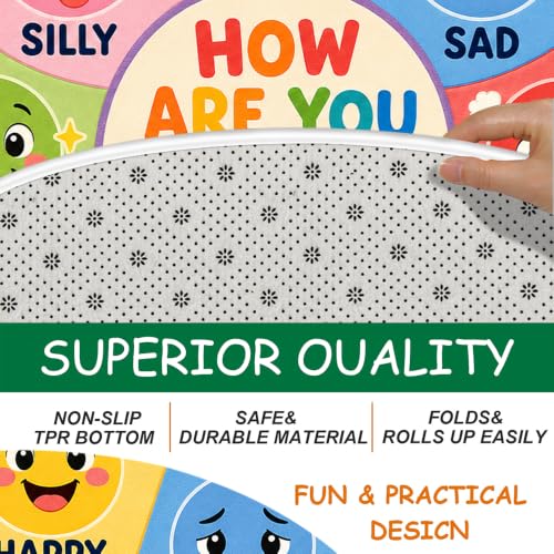 Kids Emotions Classroom Rug - Flower Shape Feelings Chart Floor Mat for Circle Time