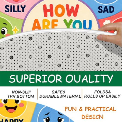 Kids Emotions Classroom Rug - Flower Shape Feelings Chart Floor Mat for Circle Time