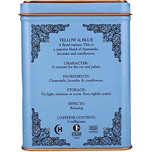 Harney & Son's Yellow and Blue Herbal Tea Tin 20 Sachets (0.9 oz ea, Two Pack) - Herbal Tea Blend of Chamomile, Lavender, and Cornflower - Caffeine Free - 2 Pack 20ct Sachet Tins (40 Sachets)