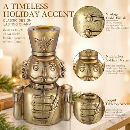 Gold Taper Candle Holders Set - Christmas Nutcracker Soldier Variation