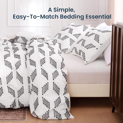 King Duvet Cover Set with Tufted Boho Cotton Blend - Black White Variation