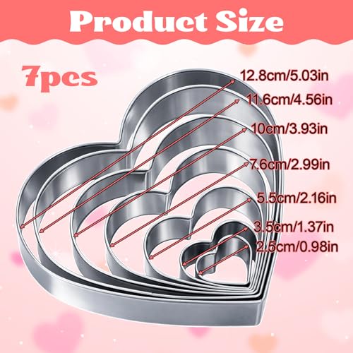 7 Pack Heart-Shaped Cookie Cutter Set Stainless Steel for Baking & Crafts