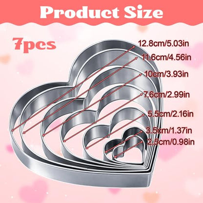 7 Pack Heart-Shaped Cookie Cutter Set Stainless Steel for Baking & Crafts