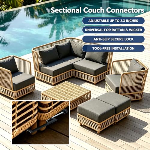 Adjustable Patio Furniture Clips 4 Pack - Universal Rattan & Wicker Connectors