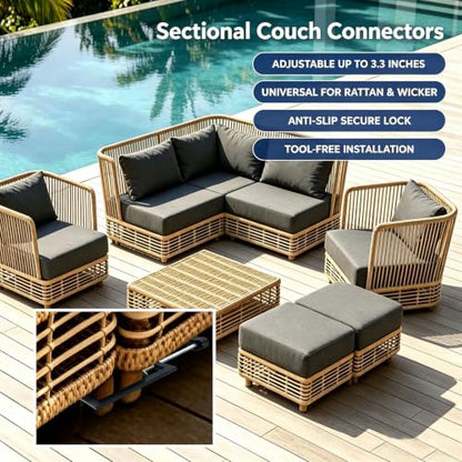 Adjustable Patio Furniture Clips 4 Pack - Universal Rattan & Wicker Connectors