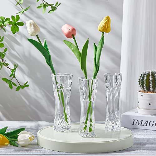 Stylish 12 Pack Acrylic Bud Vases - Clear Small Flower Vase 2.17 x 6.54 Inch for Centerpiece & Home Decor