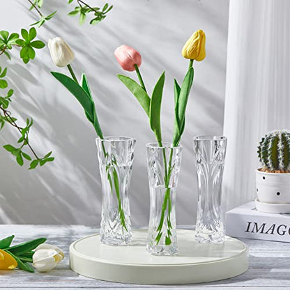 Stylish 12 Pack Acrylic Bud Vases - Clear Small Flower Vase 2.17 x 6.54 Inch for Centerpiece & Home Decor