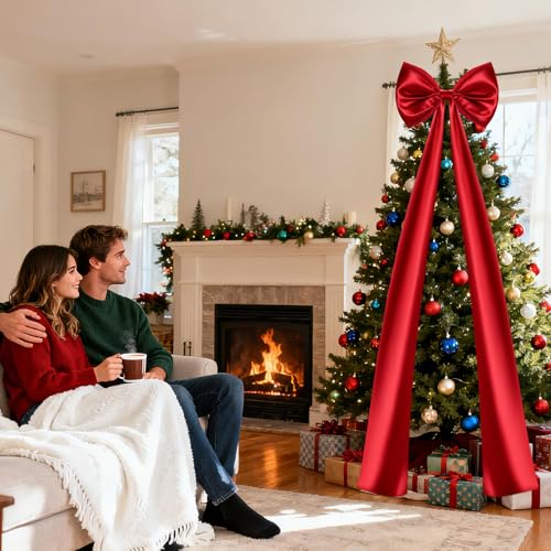 Giant 87 Inch Satin Christmas Tree Topper Bow - Red Holiday Decor