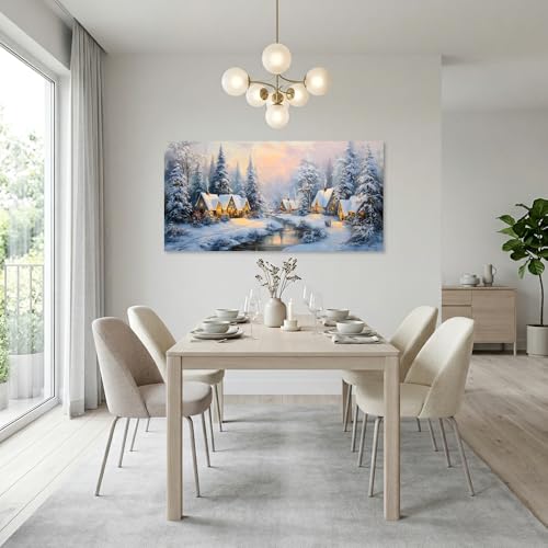 40-Inch White Retro Cabin Wall Art Canvas Print - Winter Forest Scene
