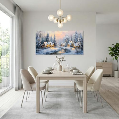 40-Inch White Retro Cabin Wall Art Canvas Print - Winter Forest Scene