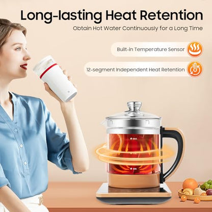 Electric 1.8L Kettle with 18 Menus, Steamed Egg Holder & Adjustable Cover