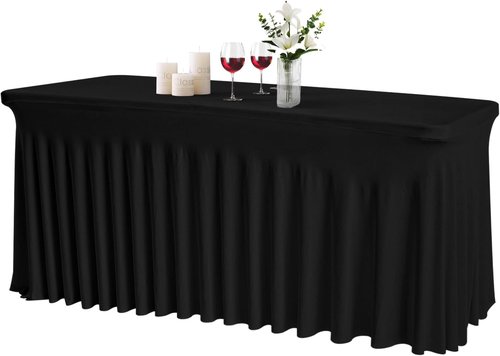 JCJ Table Skirt - Fitted Black Spandex Tablecloth for 4FT Rectangle Tables | Wrinkle-Resistant Design