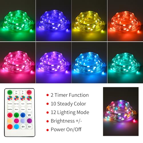 Multicolor Battery Operated Fairy Lights with Remote - 16.4ft String, 10 Colors, 12 Modes