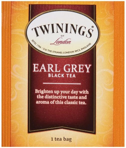 Twinings Earl Grey Individually Wrapped Black Tea Bags, 20 Count (Pack of 6), Caffeinated, Flavoured with Citrus and Bergamot, Enjoy Hot or Iced