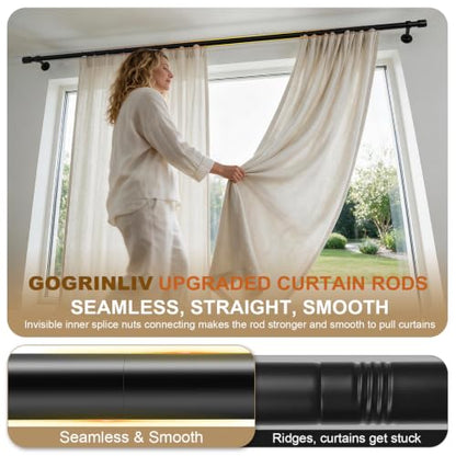 Extra Long Curtain Rods 144-240 Inches with 1” Diameter & Reinforced Brackets - Variation of 32" to 240"