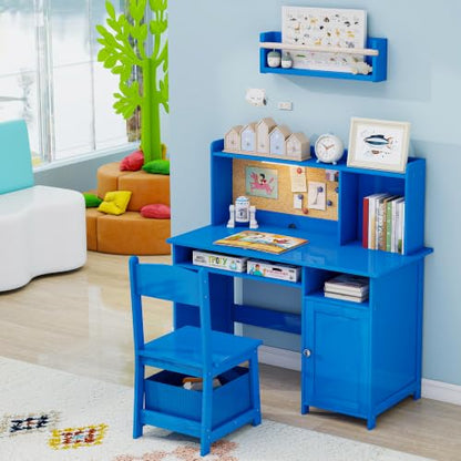Kids Desk and Chair Set with Cork Board & Removable LED Light - Blue Plus