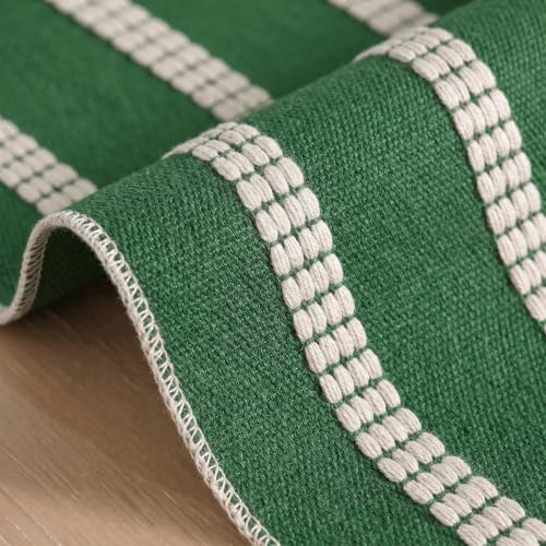 Green Farmhouse Dashed Stripe Table Runner 12x36 Inch - Holiday Christmas Decor