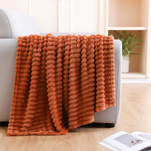 Rust Fleece Throw Blanket for Couch Sofa Bed 50 x 60 Inches - Ultra Soft Textured Microfiber