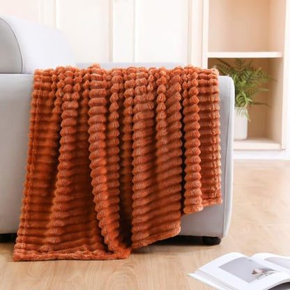 Rust Fleece Throw Blanket for Couch Sofa Bed 50 x 60 Inches - Ultra Soft Textured Microfiber