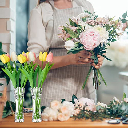 Stylish 12 Pack Acrylic Bud Vases - Clear Small Flower Vase 2.17 x 6.54 Inch for Centerpiece & Home Decor