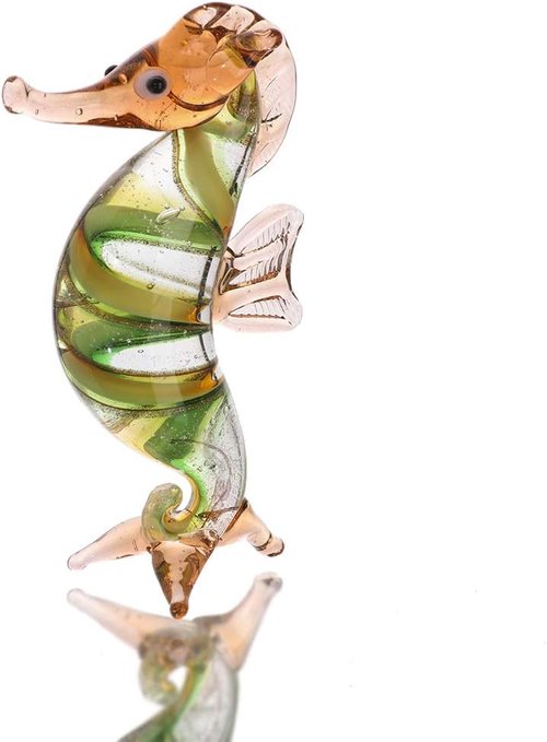 HDCRYSTALGIFTS Seahorse Art Glass Figurine - Handmade 3'' Miniature Ocean Decor Collectible