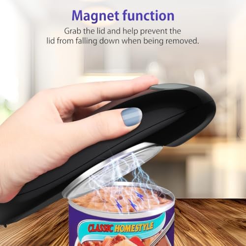 Electric Can Opener, Handheld Automatic Smooth Edge Kitchen Gadget - Black